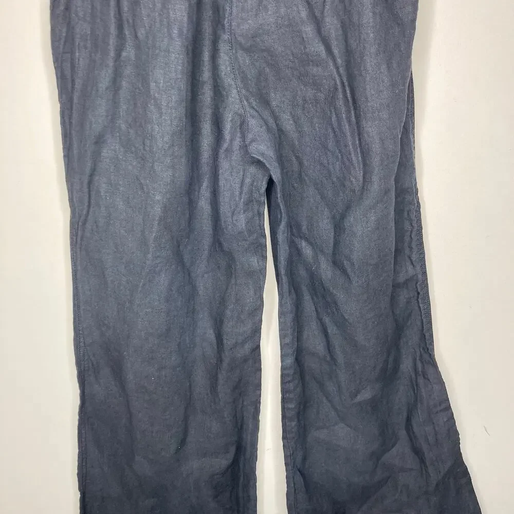 Bella Dahl Summer 100% Linen Roll Over Pants Palazzo Wide Leg Black Womens Sz M - Picture 8 of 16